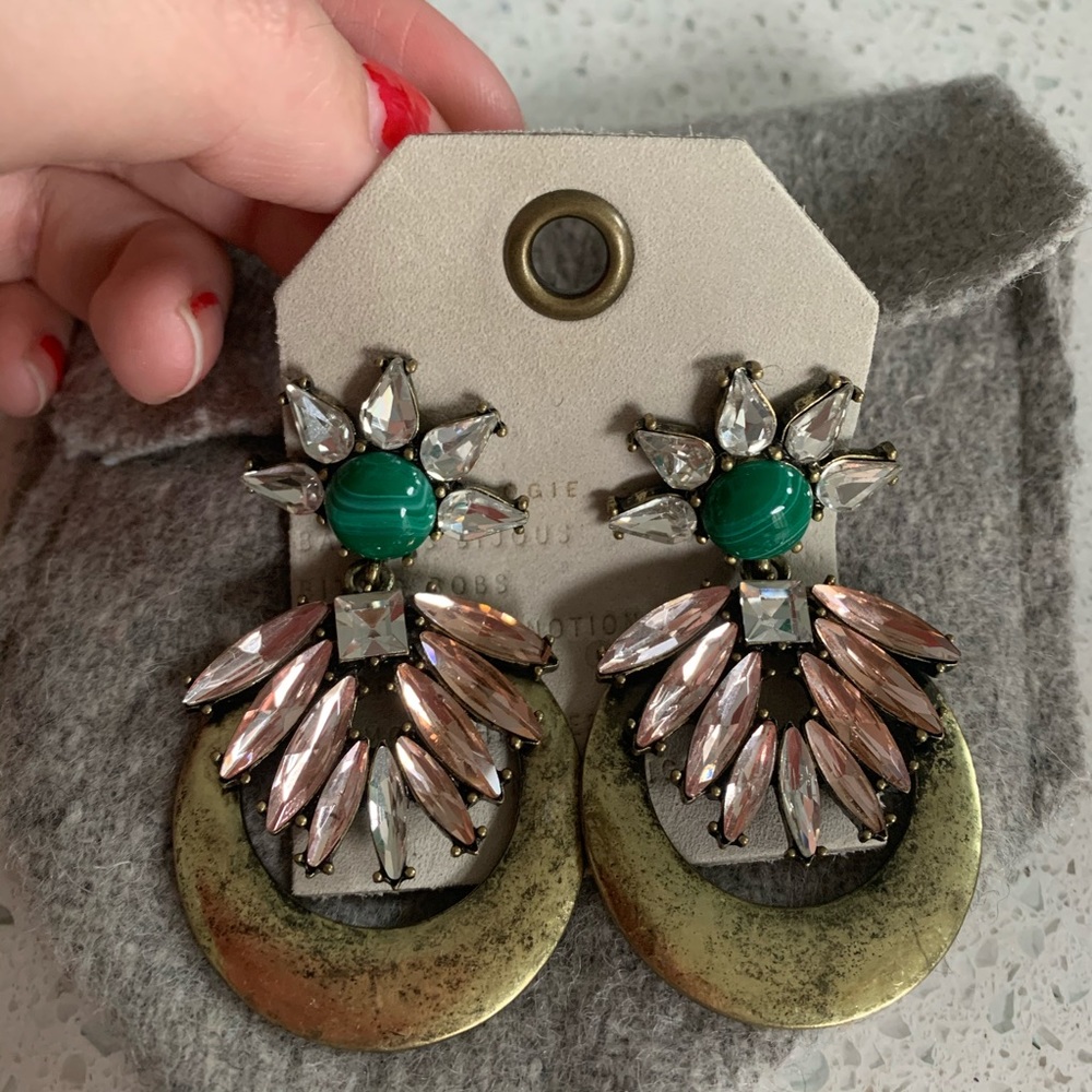 Anthro “BaubleBar” Gold&Green Statement Earrings - Picture 2 of 3